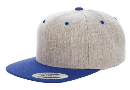 Yupoong 2-Tone Snapback Heather-Grau mit royalblauem Schirm